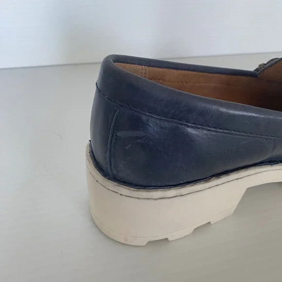 Born Contessa Navy Leather Buckle Platform Loafers Women Size 9 - Picture 11 of 11